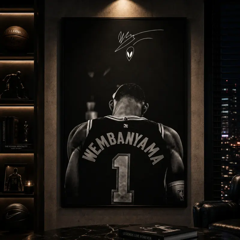Wemby Fan Basketball Poster, Minimal Alien-Inspired Sports Wall Art, Black Aesthetic Home Decor, Gift for Authentic Fans & Otaku Anime Quote Bedroom Decor hallway