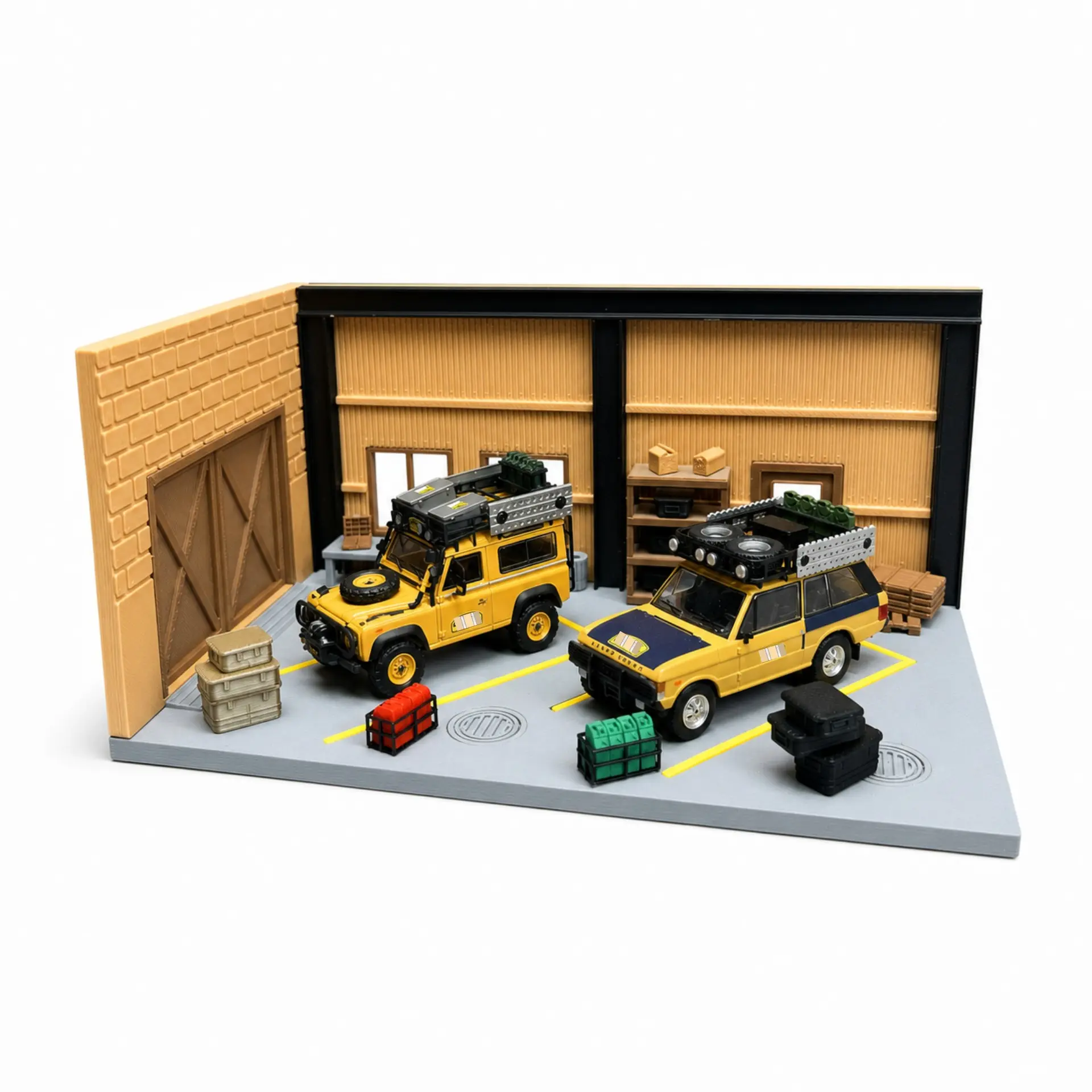Sand Brown 1:64 Miniature Warehouse Garage Diorama Display Set for Model Cars, Off-Road Scene Accessories, Car Not Included