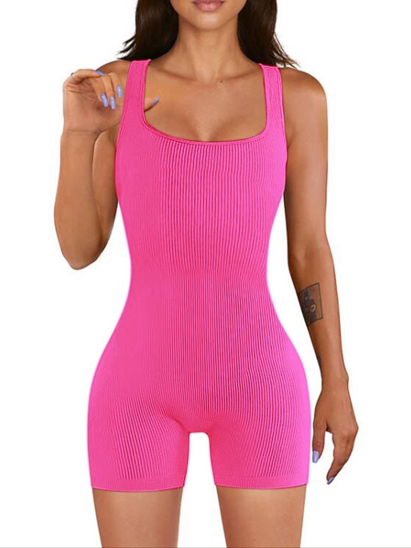 Women's Solid Color Ribbed Square Neck Tank Shapewear Knit Romper, Elegant Casual Comfy Thigh Slimmer Seamless Sleeveless Shaper Bodysuit for Daily Wear, Ladies Shapewear for All Seasons, Womenswear, Tummy Tuck Garment, Body Shaping Underwear