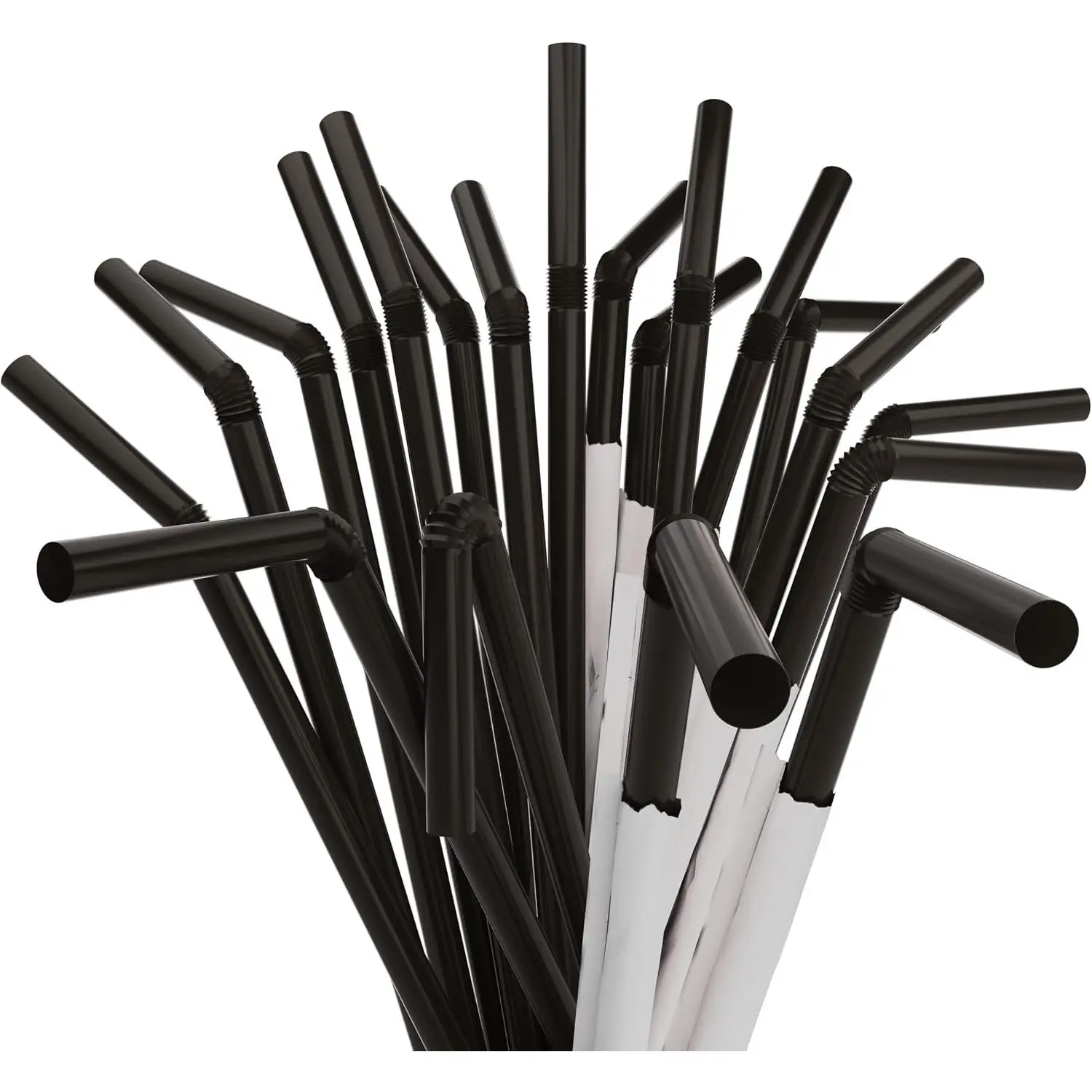 Disposable Classic Straight Synthetic Paper-Wrapped Plastic Flexible Drinking Straws - 7.75x0.23", 250-Count Black Straws for Everyday Home & Party Supplies