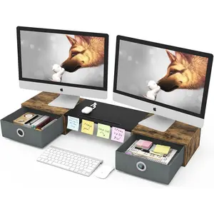 Dual Monitor Stand Riser with Two Drawers, Extra Large Storage Desktop Organizer for 2 Monitors, Computer, Laptop, Screen, Printer, TV