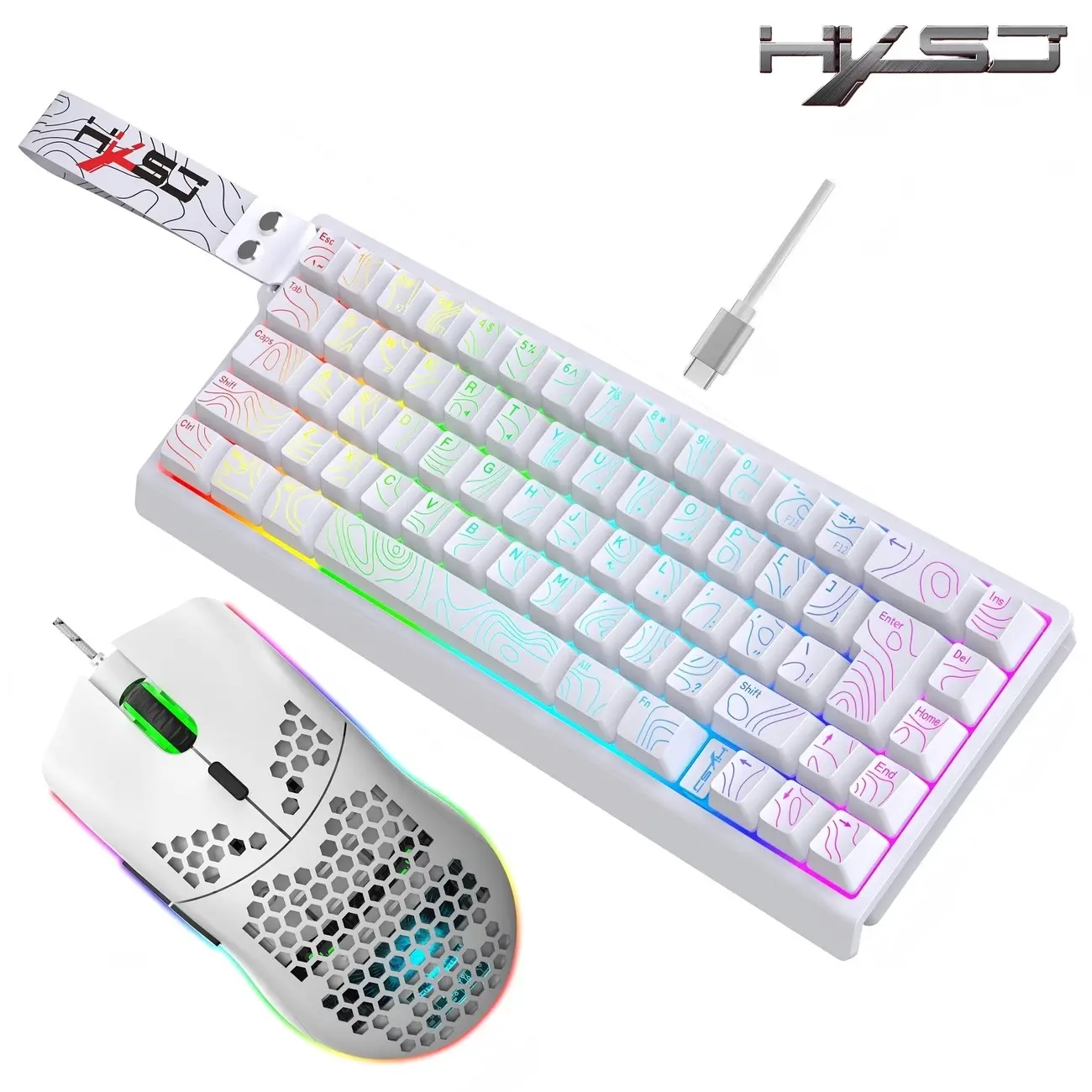 68-Key Gaming Keyboard and Mouse Combo, RGB Backlit Keyboards, RGB Backlit, 60% Portable Wired Membrane Keyboard with Wrist Rest, 6-Button Lightweight Optical Gaming Mouse, 6400 DPI, Macro Programming Support, USB Plug-and-Play