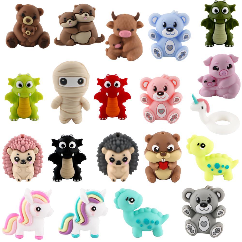 3D Animal Design Bead, 5 Counts Cute Cartoon Animal Bead, Personalized Beads, DIY Bead for Handmade Bead Pen, Keychain, Necklace Bracelet, DIY Mix Beads, Art Charms