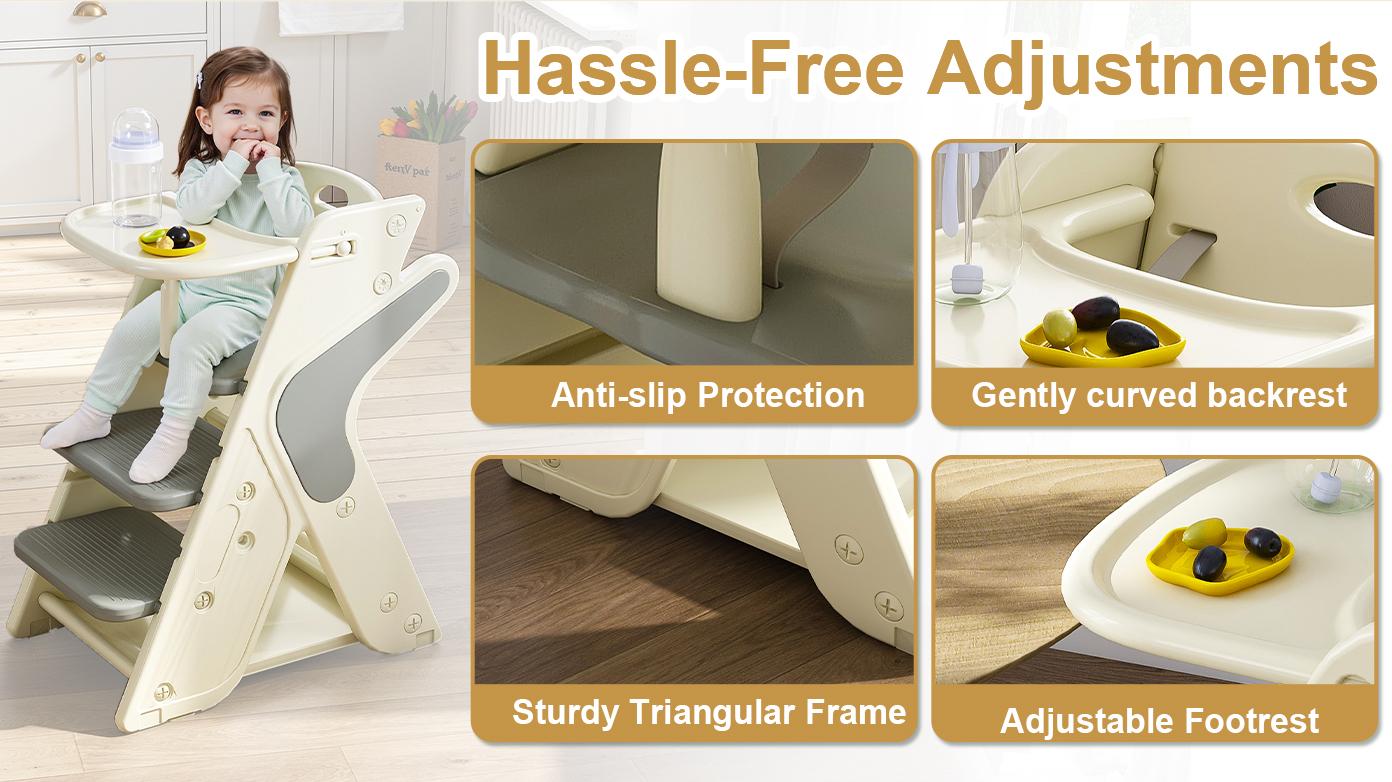 [Bellemave]Multi functional Growing Up Dining chair,A high chair suitable for eating and feeding,Adjustable Height Toddler Tower,Use five-point seat belts and a movable large dinner plate.