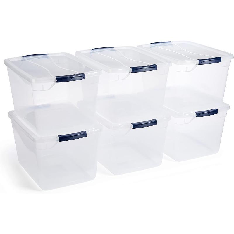 Cleverstore Clear 32 Qt 6 Pack Stackable Plastic Storage Containers with Durable Latching Clear Lids Visible Storage Great for Closet and Laundry Storage Organizing in the Home