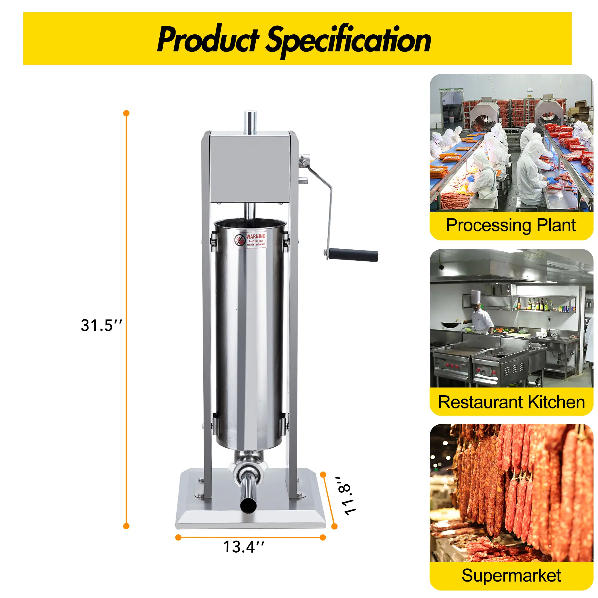 Heavy Duty Manual Sausage Stuffer 15LBS / 7L Stainless Steel Meat Filler, Dual Speed Operation with 4 & 5 Size Stuffing Tubes, Easy to Clean Vertical Sausage Maker for Home and Commercial Kitchen Use