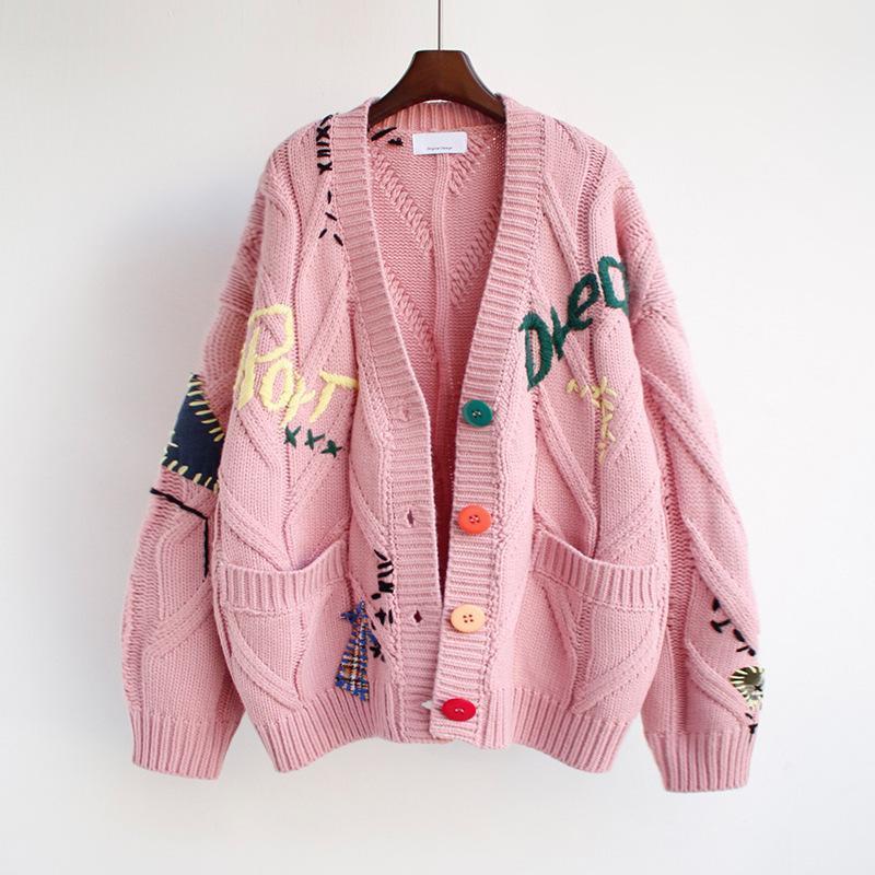 2026 Fashion lazy style embroidered  women autumn and winter  new letter design loose knitted  coat trend  Womenswear Casual Clothes summer sweater