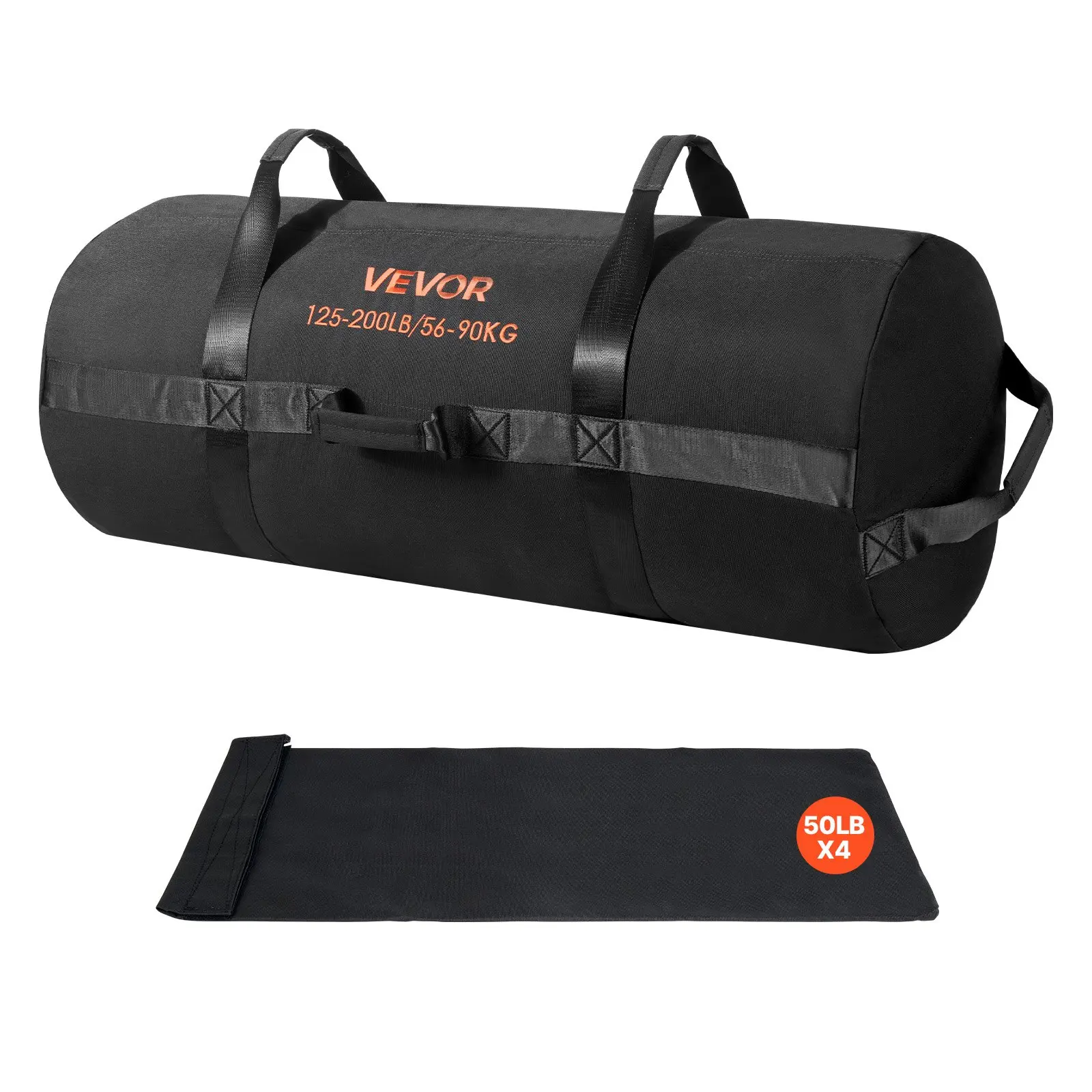 【DealsForYouDays】VEVOR Workout Sandbag, Heavy Duty Workout Power Bags with Handles, 125-200 lbs Adjustable Slam Bag for Fitness Strength Weight Training Cross-Training, Home Gym Exercise, Black (Unfilled)