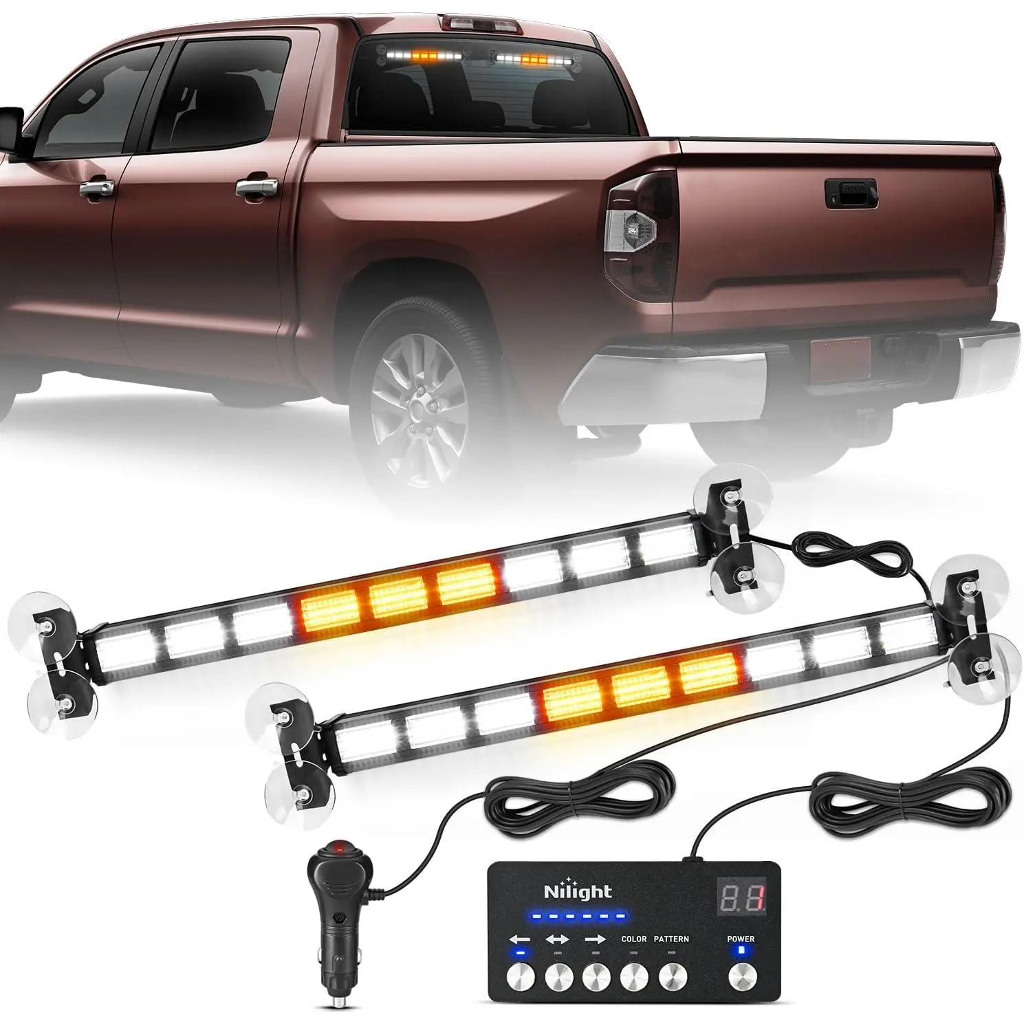 Nilight 162 LED Traffic Strobe Towing Light Bar - Truck Lightbar, 2-in-1 Amber White Lamps, Aluminum Controller, 4 Switchable Colors, 36 Flash Patterns, ABS Housing, Cable for Law Enforcement Pickups, Tow Plows, Towing Light Bars