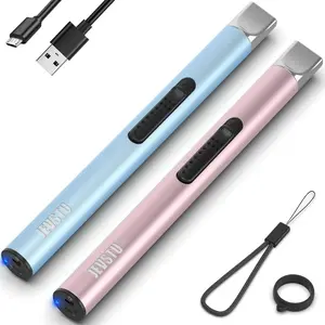 Candle Lighter, Electric Lighter USB, Arc Windproof Flameless Plasma Long Stick, No Butane, Perfect for Candle BBQ Camping Stove, Pink and Blue