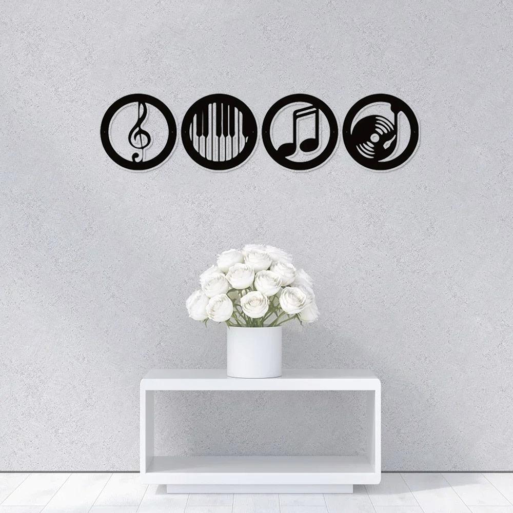 Music Note Design Wall Decor, 4 Counts/set Metal Wall Art, Wall Hanging Decor for Home Living Room Bedroom KTV, Hangable