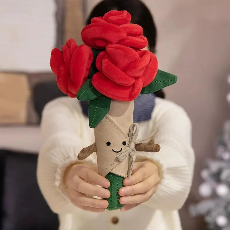 Fun Rose Bouquet Stuffed Plush Doll, Wedding Gift, Valentine's Day Present, Romantic Flower Arrangement, Perfect for Special Occasions