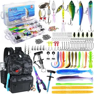 24L Black Camo Fishing Backpack with Tackle Boxes and Rod Holder, Fishing Sling Bag with Fishing Lures Kit, Fishing Gear Bag Gifts for Men Women Anglers