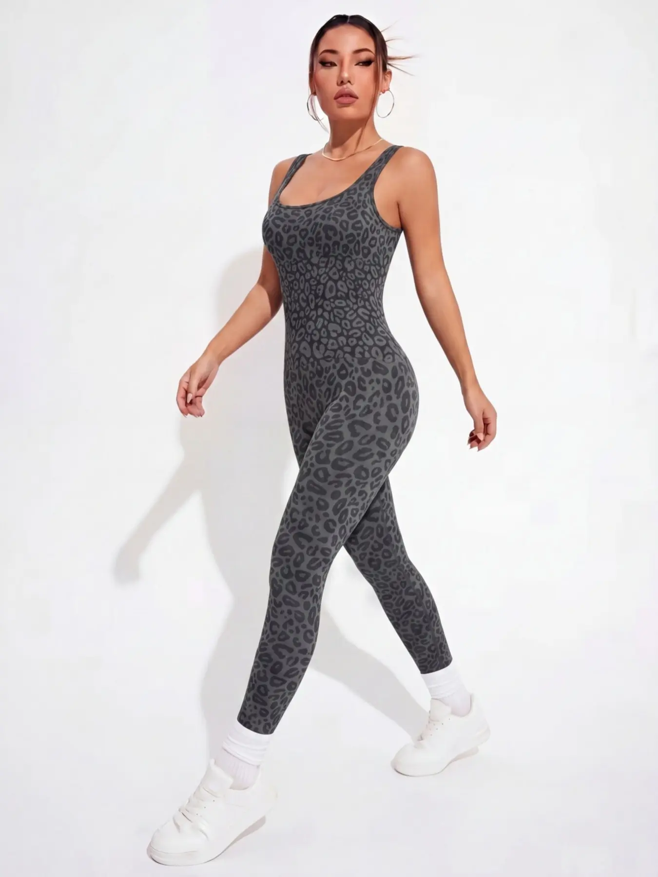 Womens Workout Jumpsuits Seamless Sexy leopard print Yoga Gym Bodycon Rompers  Racerback Tummy Control Unitard Suitable for all Seasons Sporty Yoga Jumpsuit
