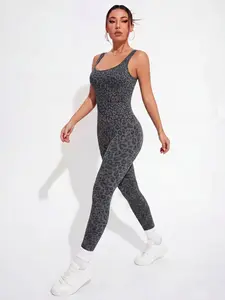 Womens Workout Jumpsuits Seamless Sexy leopard print Yoga Gym Bodycon Rompers  Racerback Tummy Control Unitard Suitable for all Seasons