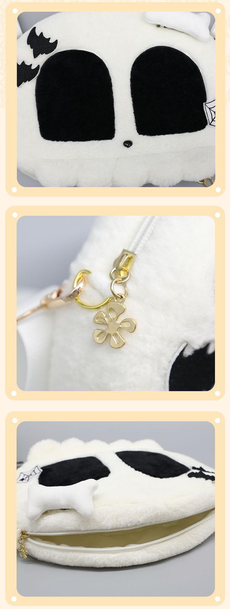 Gothic Skull Shape Japan Cute Plush bag White Bone Demon Girls Comic Backpack Cartoon Bags Anime Daily Bag Halloween Party Gift