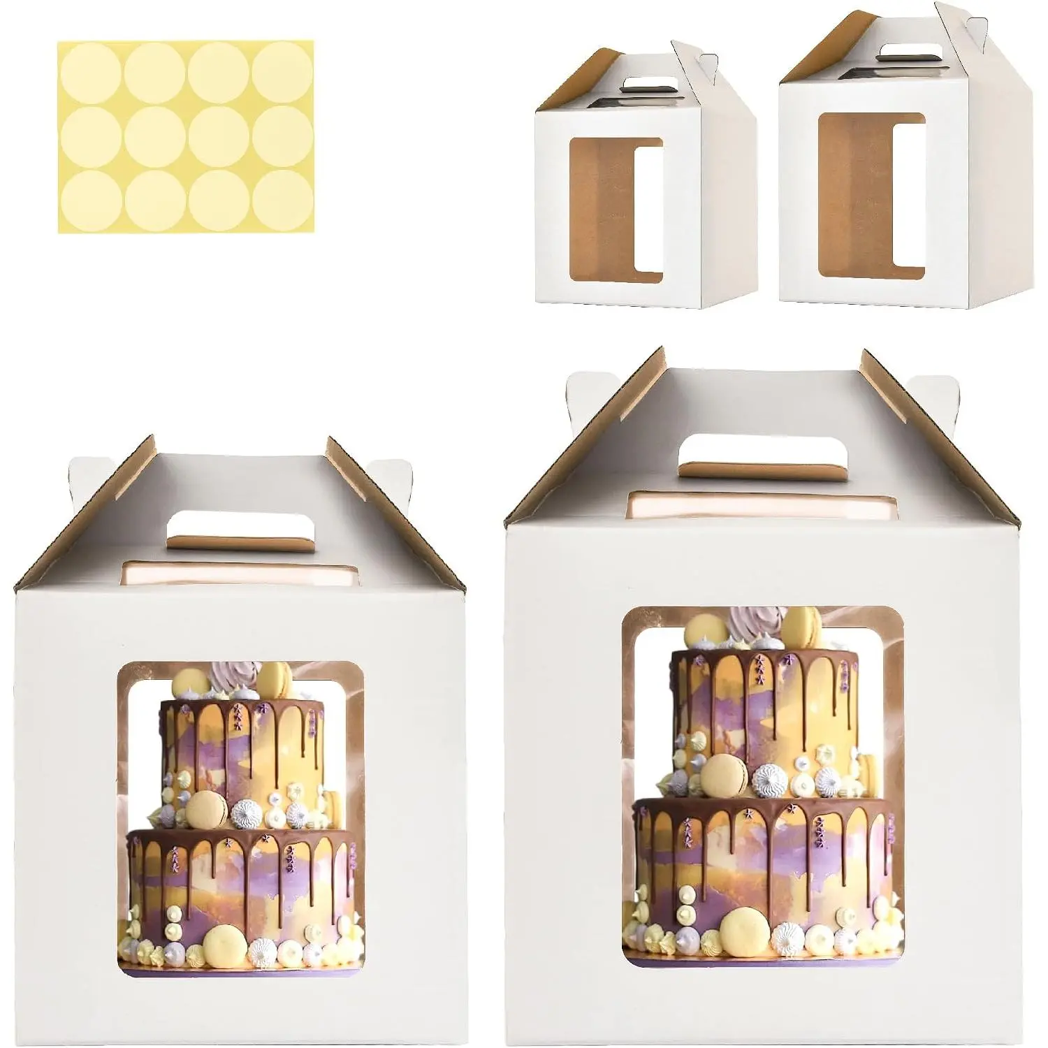 10x10x10 & 12x12x12 Tiered Cake Box with window,8in 10in 12in Tall Cake Boxes for Tier Cakes,Layer tall baking carrier, tier cake boxes (2 pack)