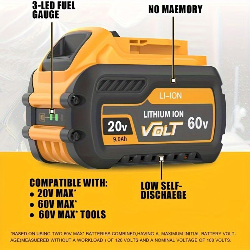 9000mAh For DEWALT FLEXVOLT 20V/60V MAX Lithium Ion Battery 9.0Ah DCB609 DCB606 DCB612 Compatible With DCB208 Fit 20V/60V MAX Cordless Power Tools