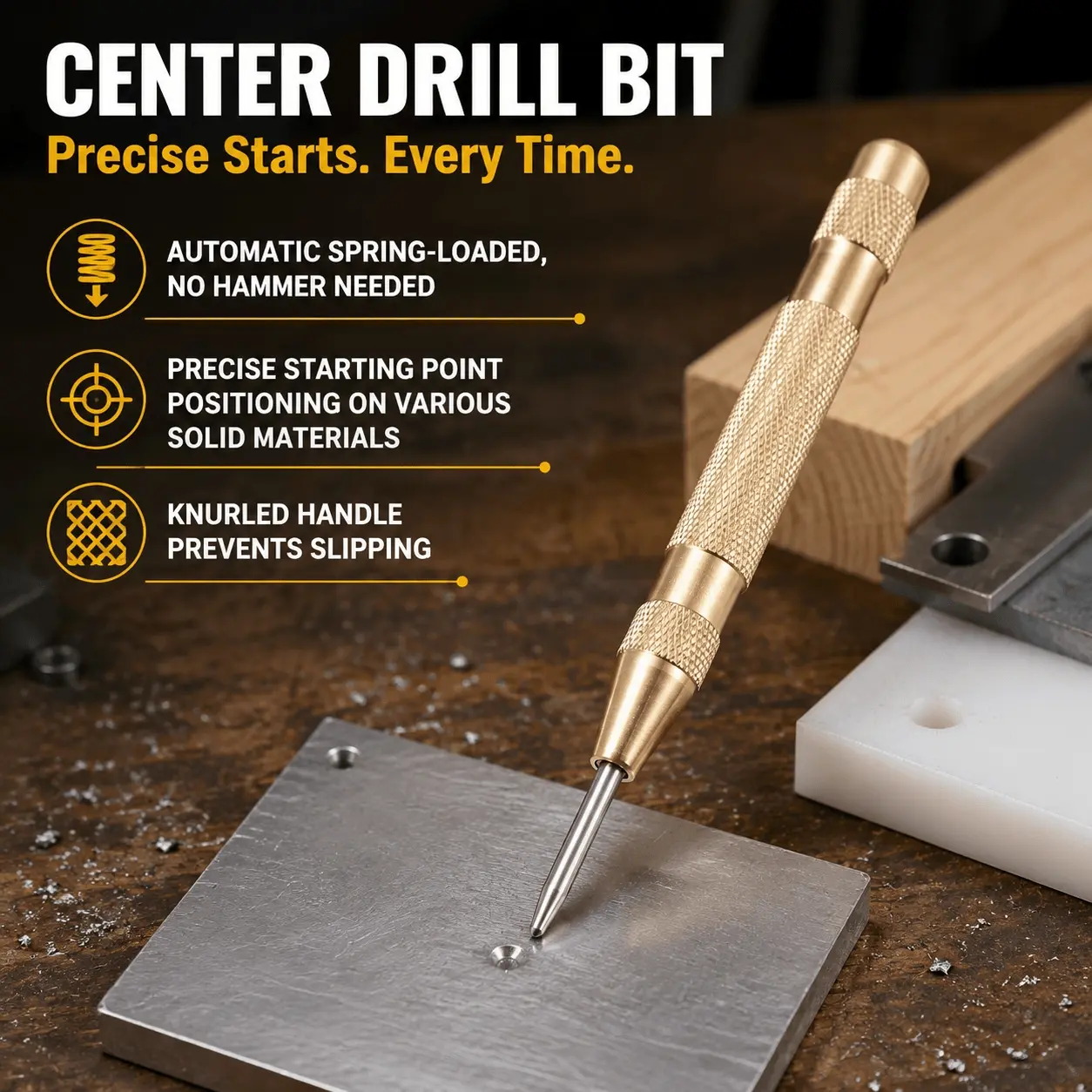 Multifunctional Punch Tool Set: Auto-Aligning Starter Hole for Metal, Wood, Plastic. Spring-Loaded Design Ensures Precision Drilling. Perfect for DIY, Craft, Home Renovation & Holiday Gifts. Boost Your Efficiency with This Practical Tool.