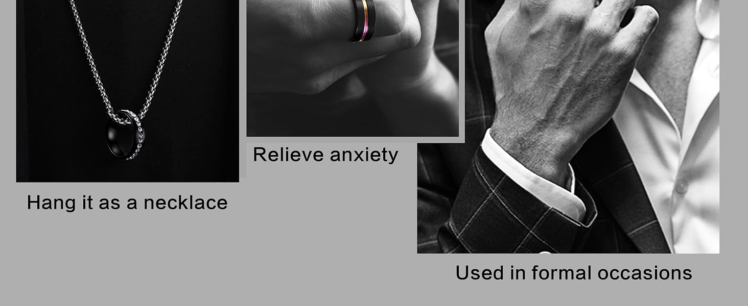 Besteel 16Pcs Stainless Steel Fidget Rings for Men Women&Boys Girls Stress Anxiety Relief Rings Black Cool Chain Band Spinner Rings Set for Wedding Promise Mens Rings Pack