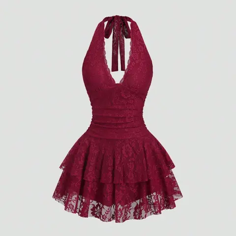 Women's Sleeveless V-Neck Lace Mini Dress, Sexy Party Dress for Petite Women, Casual Party Wear for All Seasons