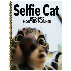 2026-2030 Monthly Planner/Calendar - January 2026 to December 2030, 5-Year Monthly Planner, Selfie Cat Theme Cover Design Notebook, Yearly and Daily Calendar Planning, Monthly Tabs, 60-Month Calendar, 5.5 x 8.3 inches, Thick Paper, Elastic Cover, Durable