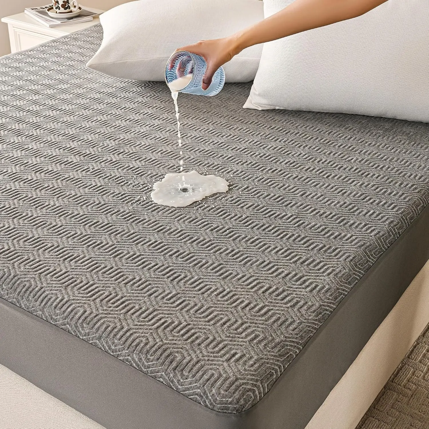 Waterproof Mattress Protector Full, Breathable Bamboo Charcoal Fiber Mattress Cover, Noiseless and Odor Free Upgraded Mattress Protector with Double-Barrier Protection, 8"-26" Deep Pocket