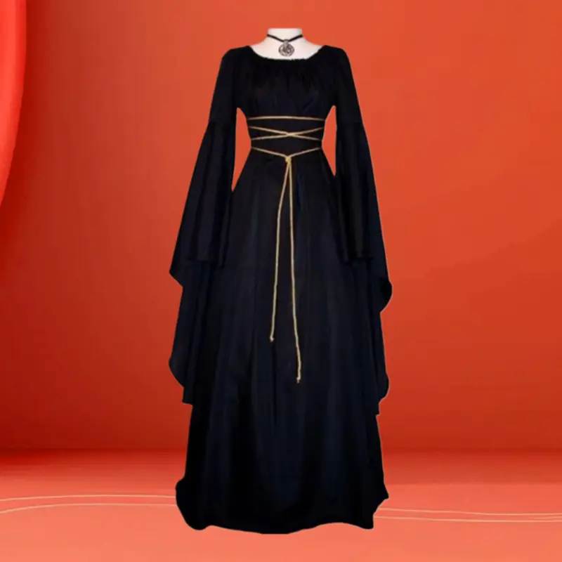Black Lace-up Witch Outfit For Women Wizard Halloween Party Themed Stage Performance Costume