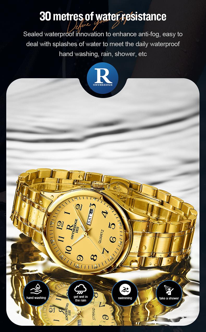 His & Hers Luxury Gold Quartz Watch Set for Senior Couples - Easy Read Large Dial, Day Date Display, Stainless Steel Band, Comfortable Casual Wristwatch, Perfect Retirement Anniversary Gift for Parents