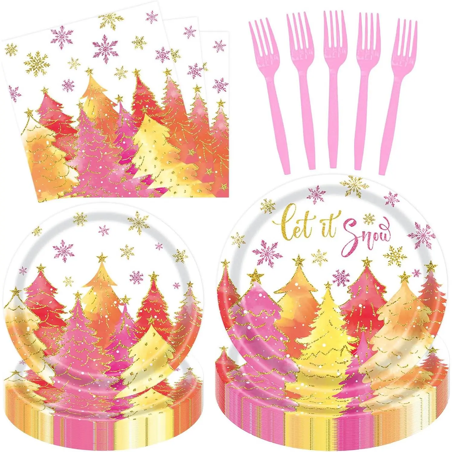 Winter Snowflake Paper Plates and Napkins Let It Snow Disposable Dinnerware Set  Christmas Tree Party Decorations Xmas Winter Wonderland Party Supplies for Holiday Birthday  Shower, Serves 24