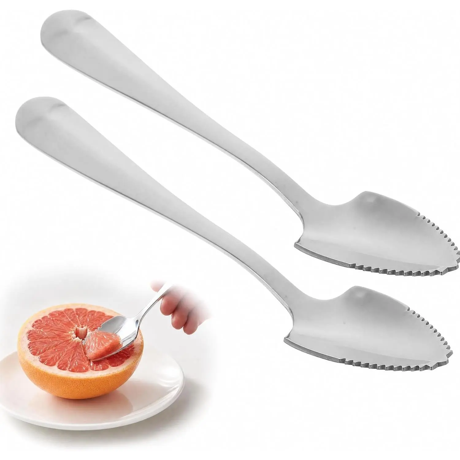 Housoutil 2pcs Stainless Steel Serrated Grapefruit Knife Spoons Cutlery Set, Tableware for Citrus Fruits, Serving & Feeding Kiwi Desserts