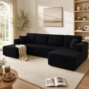 [2-3 Packages] 132'' U-shape Boneless Memory Foam Sectional Sofa, Compressed Corduroy Sectional Couches, Oversized U Shape Comfy Modular Compression Cloud Sleeper Sofa with Deep Seat, Space-Saving Recliner Design