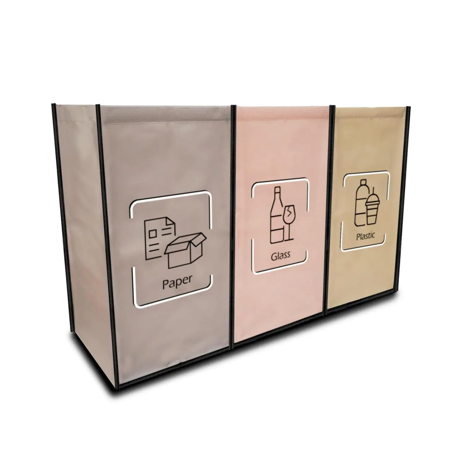 - Recycling Organizer -  Recycling Bags - Recycling Sorter - Trash Sorting Bins - 3 Compartment Recycle - Pack of 3 Bags Without Lid