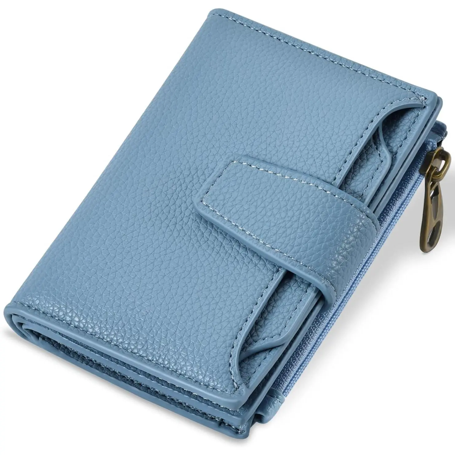 Women's RFID Blocking Slender Soft Leather Compact Bifold Wallet with Zippered Pocket, 4 ID Windows