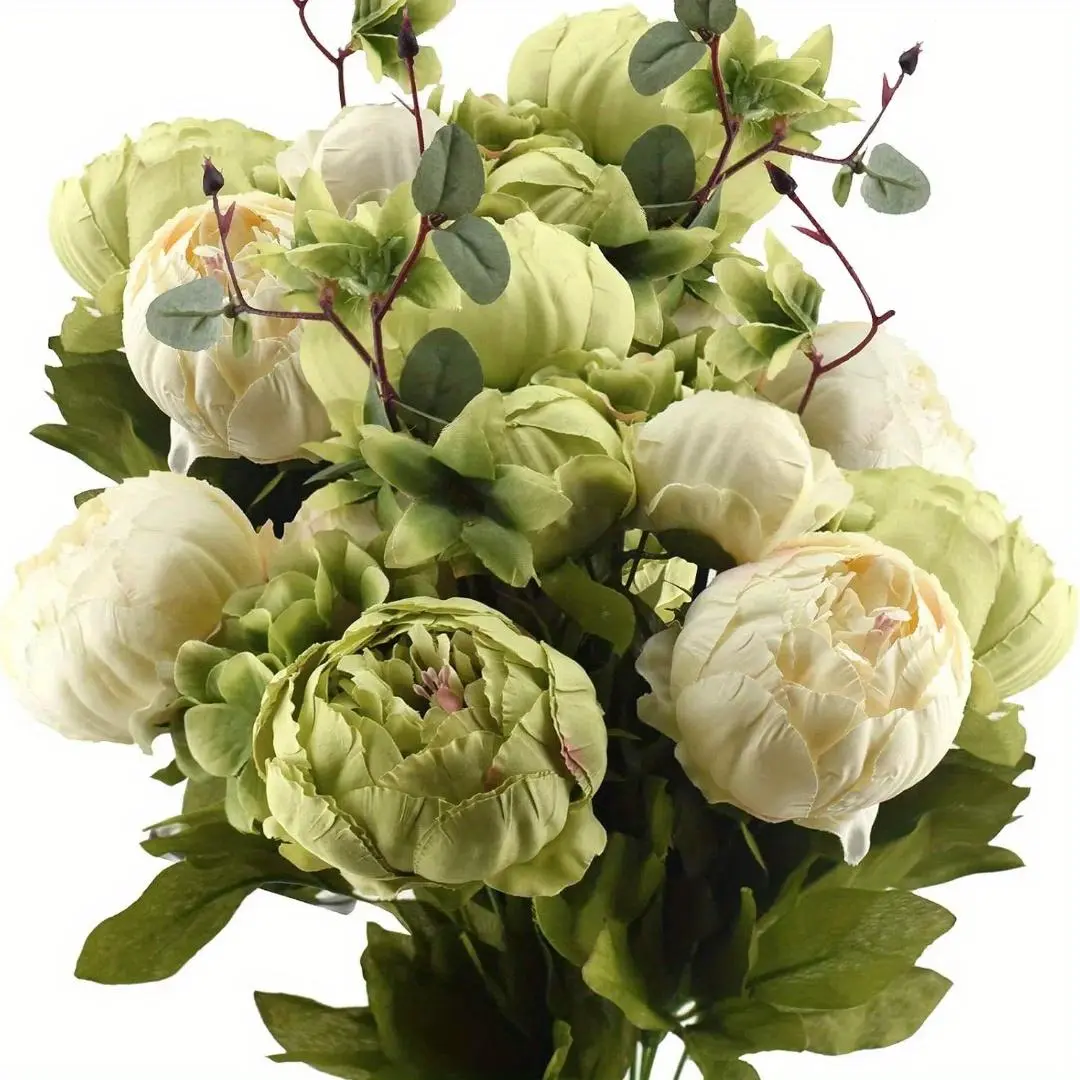 1pc Green Artificial Peony Flower - Blooming Peonies with Green Buds, Wedding Bouquet, Centerpieces Floral Decor, Bridal Wedding Bouquet, for Home/Office/Outdoor Decor (Christmas, Valentines, Mothers Day)