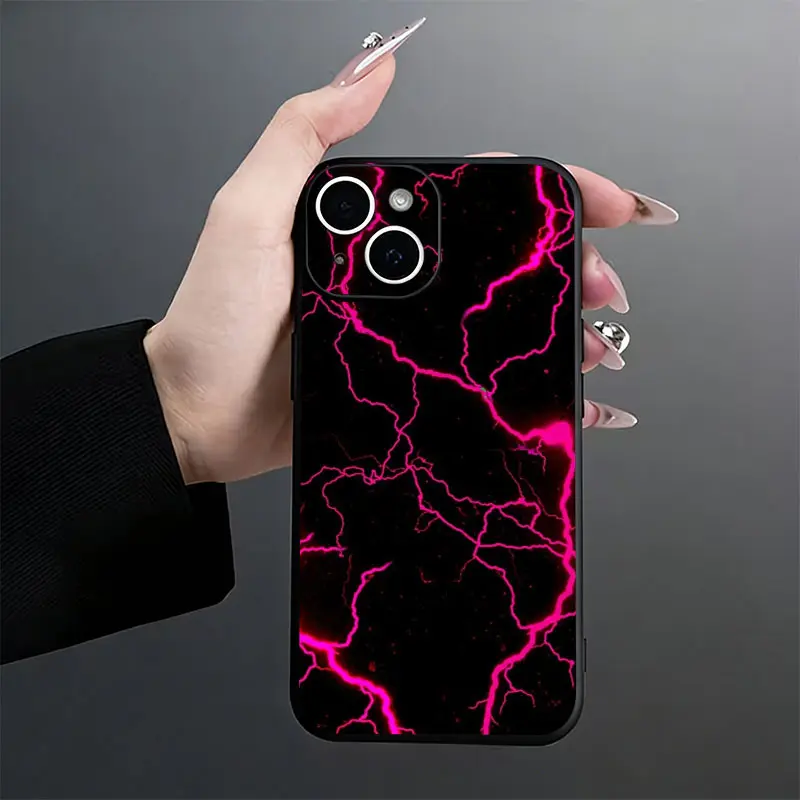 Neon Pink Lightning Crack Phone Case， Electric Energy Aesthetic Style for iPhone 17 16 15 14 13 12 11 Plus Pro Max， Modern Tech Gift