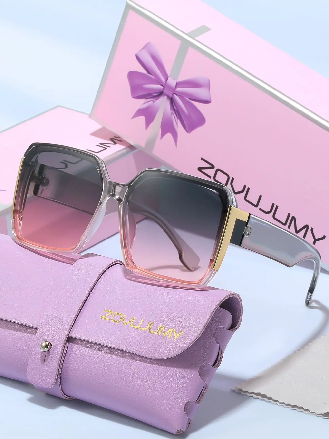 Zovujumy Fashion Gradient Lens Sunglasses, Metal Temple, Fashionable Sunglasses, Elegant Style, Large Frame, Perfect for Photos, Dates, Parties, Gift Idea, Grad Party Sunglasses