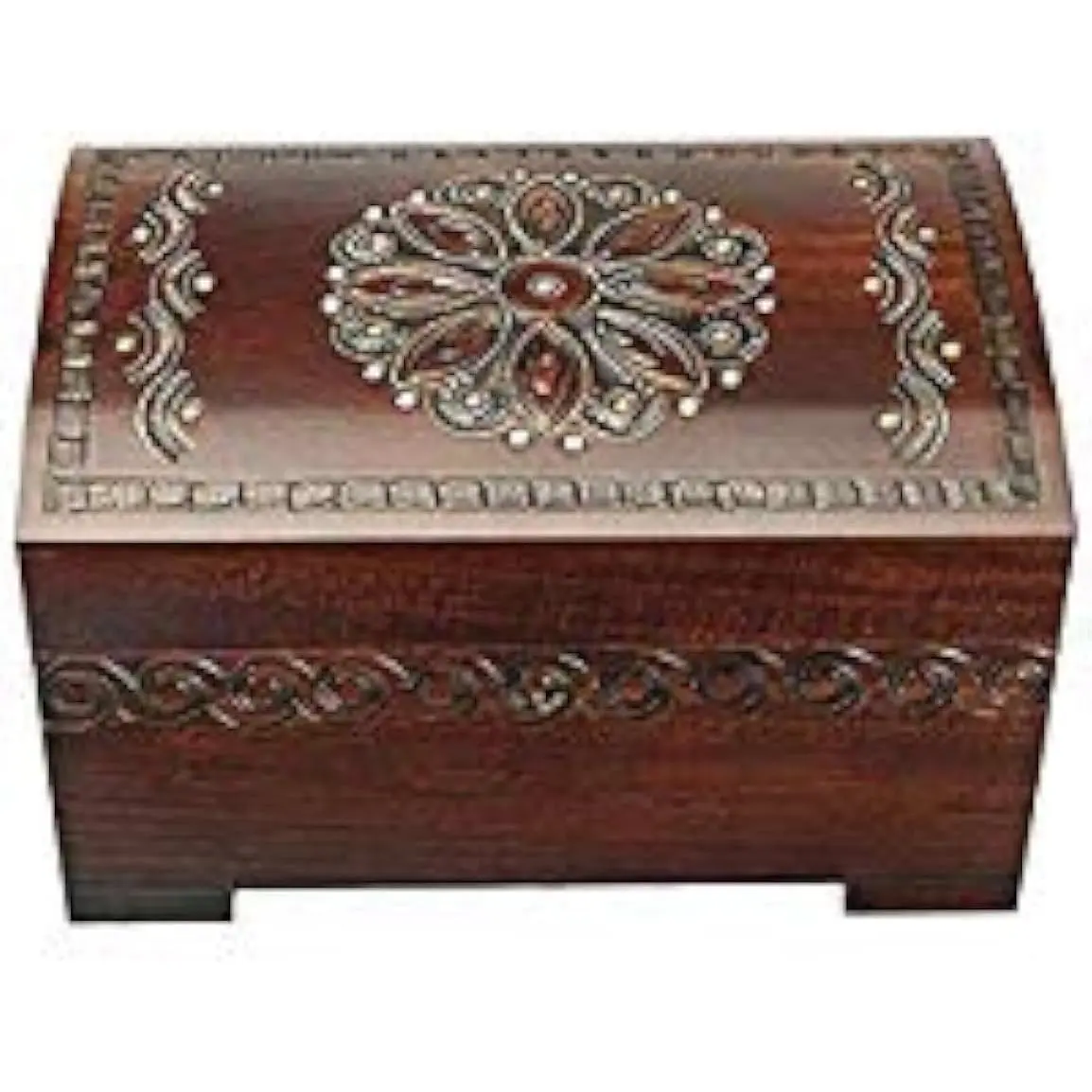 Large Flower and Holly Wood Jewelry Chest with Lock and Key Keepsake Box