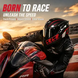 DOT certification, 3C certification, double certification motorcycle full helmet for men and women, retro motorcycle helmet for summer and winter, double R style, red and black color.