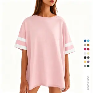 Danedvi Women's Soft Casual Oversized Cotton Streetwear Tee - Lady's Loose Half-Sleeve Round Neck Color Block Baggy Summer Tunic, Gifts for Women