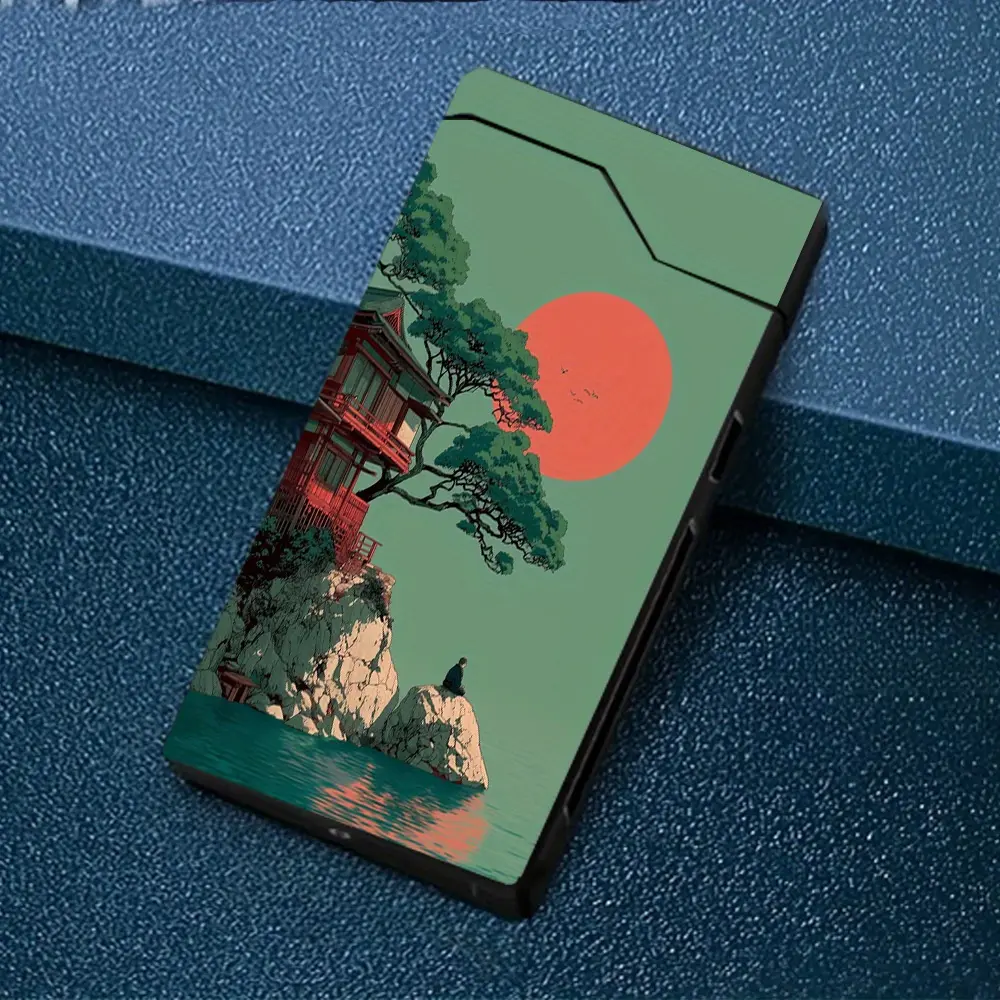 1pc Windproof Electric Arc Lighter with Japanese Sunset Design, Metal Shell, Battery Indicator, Type-C Charging, Dual Arc, Gift Box Packaging, Power-Off Protection, Outdoor Survival Gear, High Altitude Compatible, Valentine's Day Gift, Christmas Gift