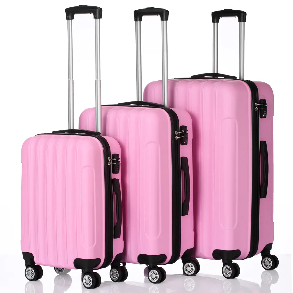 Vertical Striped 3 Piece Luggage Set with Handle ABS Trolley Case, Swivel Wheels Aluminum Alloy Suitcase 20in 24in 28in
