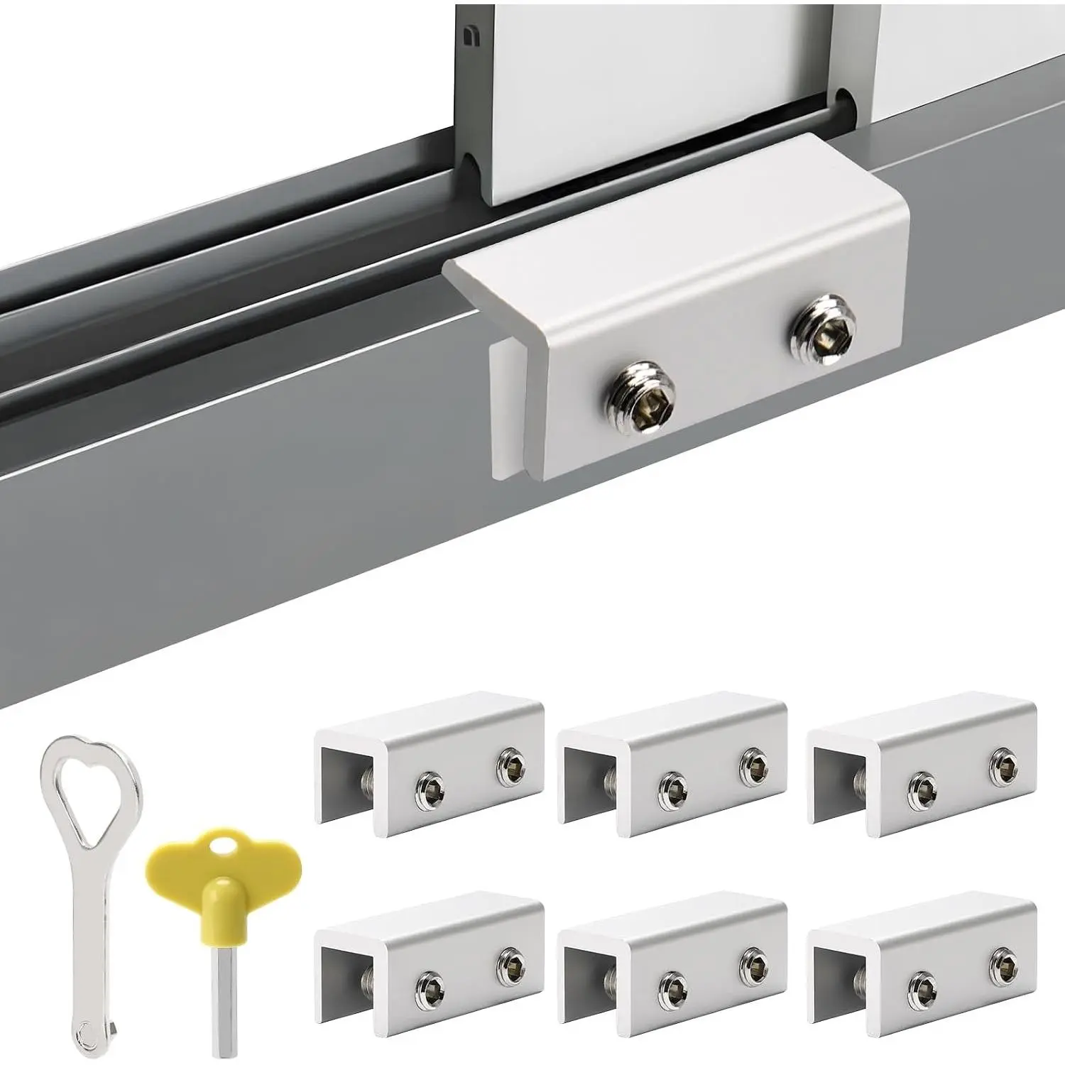 6 Sets Keyed Sliding Window Locks for Up and Down Windows, Adjustable Vertical & Horizontal Sliding Door Window Stopper Lock