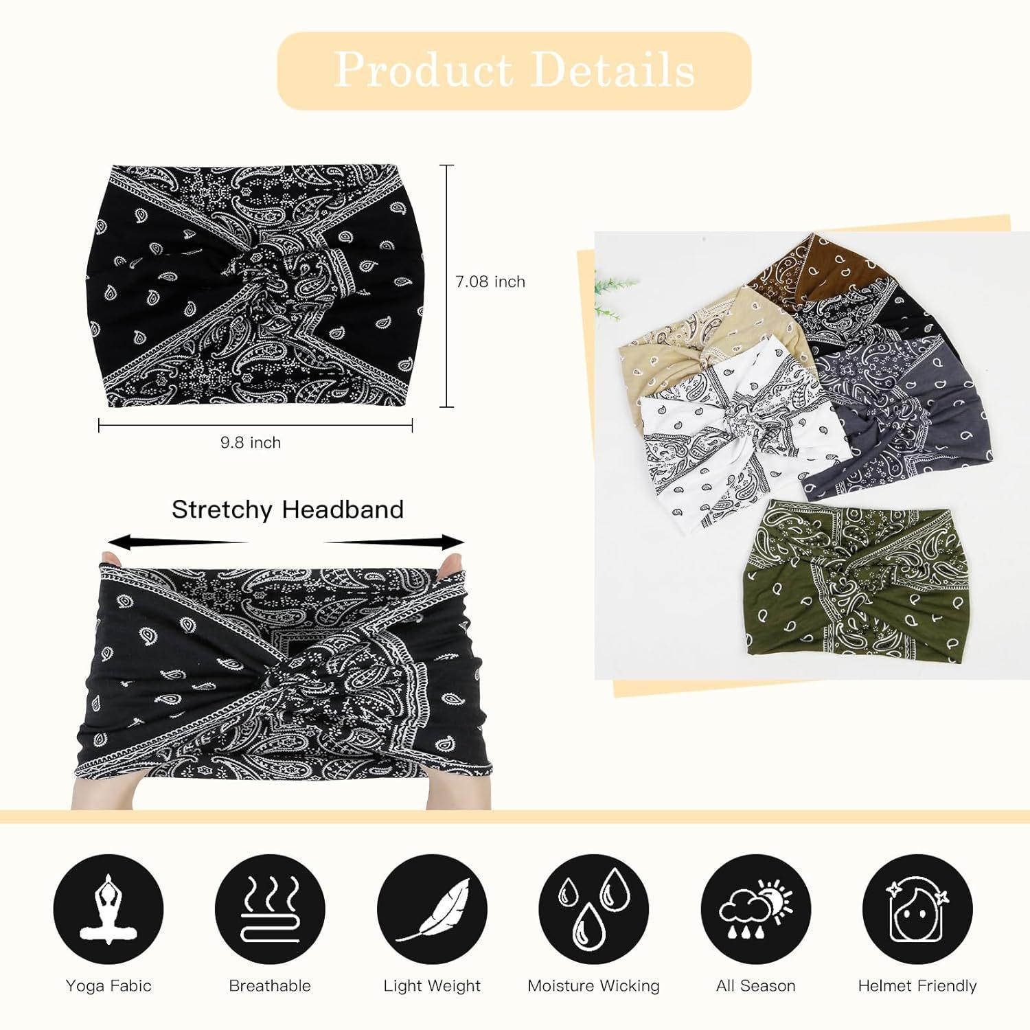 6 pack Wide Headbands for Women, 7'' Boho Turban Headband Large Hairband Twisted Hair Accessories