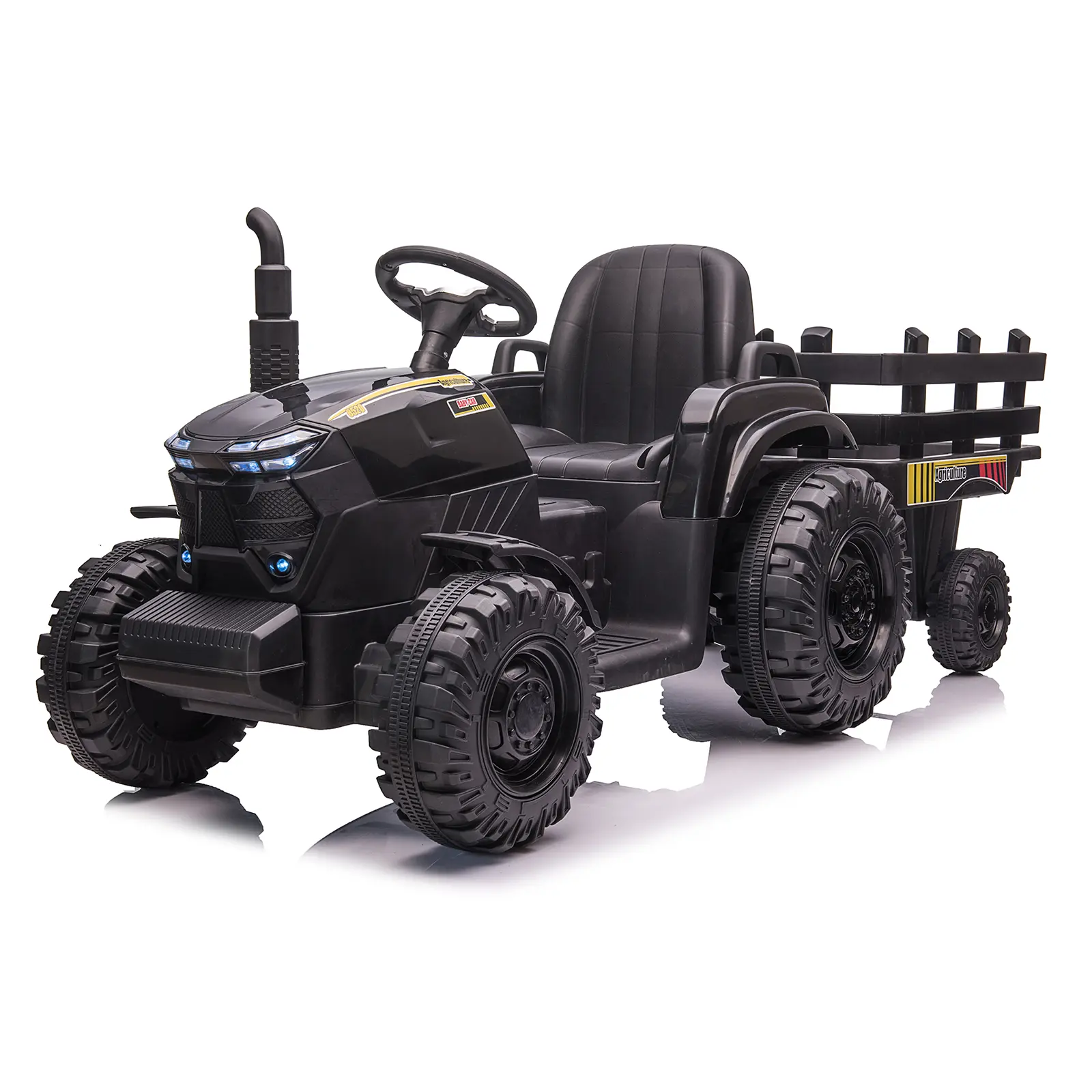 Kids Electric Ride On Tractor, 12v Battery-Powered 4 Wheels Ride On Car with Trailer, 35W Dual Motors/3-Gear-Shift/LED Lights/USB