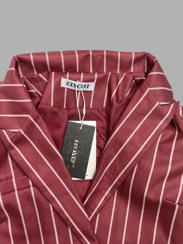 Long Sleeves Loose Striped Notched Collar Blazer Outerwear Casual Pants