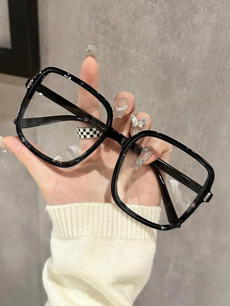 3/4 PC S Fashion Oversized Square Plastic Frame Clear Glasses For Daily Life Take Photo Clothing Accessories.
