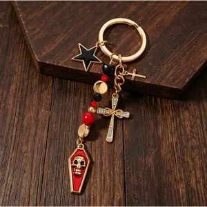 Viral Dark Grunge Y2K Keyring Pack | Rhinestone Cross Skull Coffin Alt Aesthetic Keychains