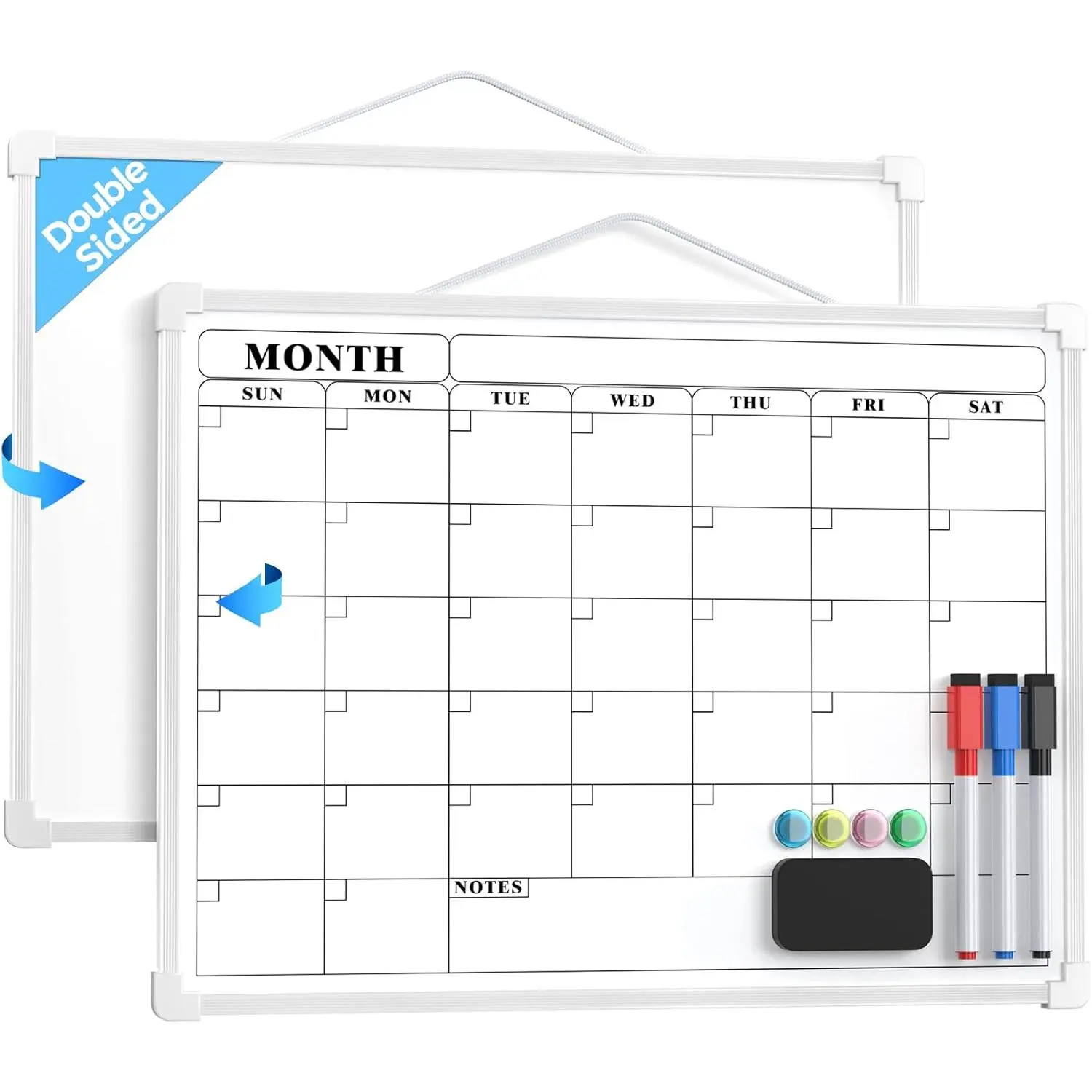 Monthly Calendar Dry Erase Board for Wall, 16"x12", White Frame | Double-Sided,  Small White Board, Portable Whiteboard for Planning, Drawing, Memo, , , Kitchen, Office