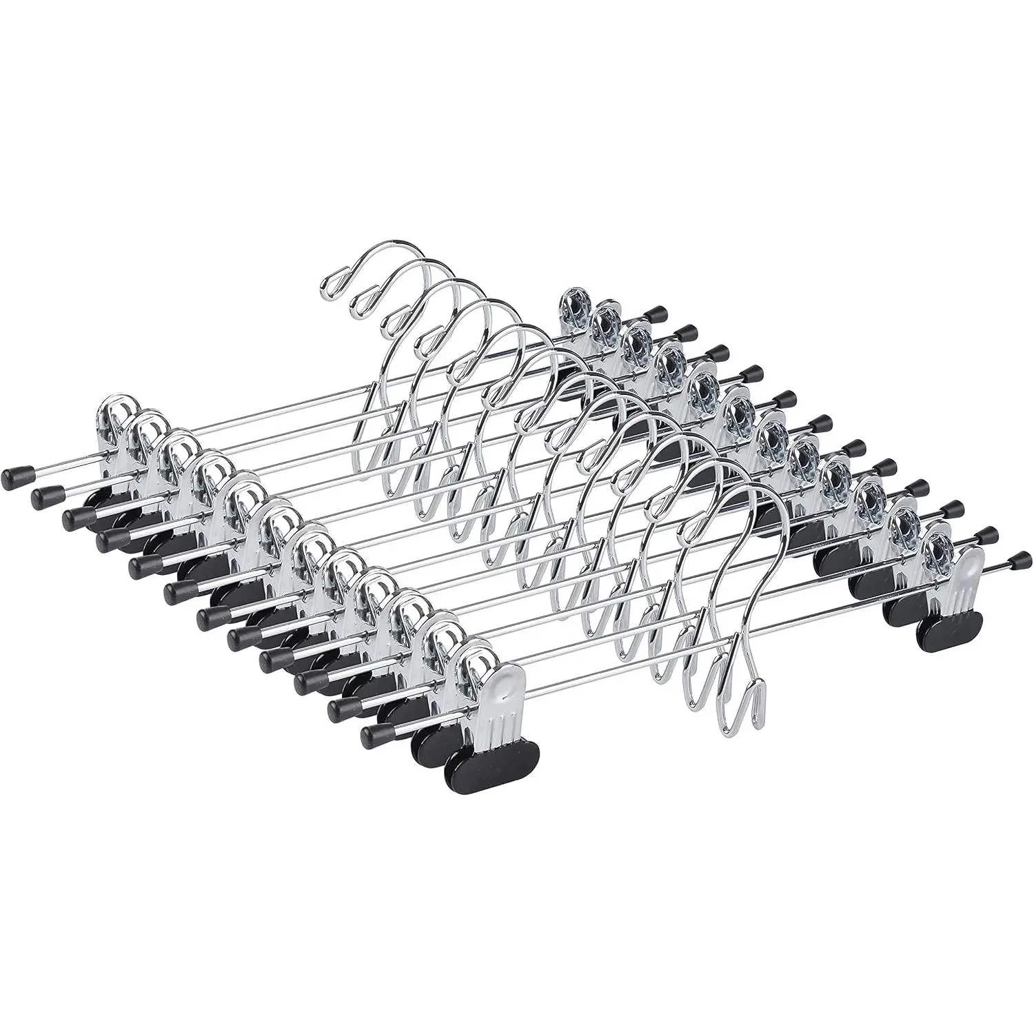12 Pack Heavy Duty Add  Metal Pants Skirt Hangers, Stackable Add- Metal Clothes Hangers with 2-Adjustable Clips, Cascading Clip Hangers Space Saving for Jeans, Slacks